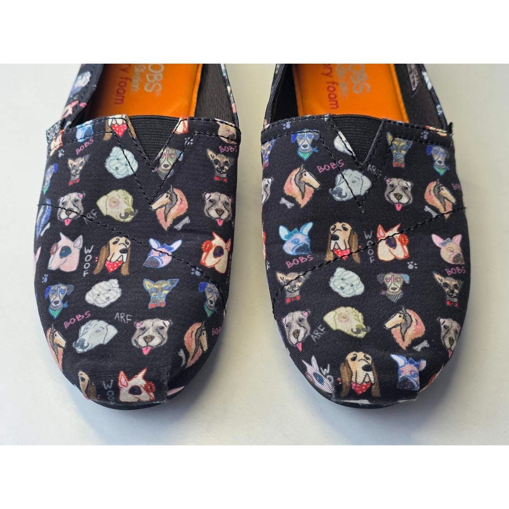 BOBS by Skechers Women's Shoes Size 8.5 Black Canvas Slip On Dogs Ballets‎ - Picture 2 of 11